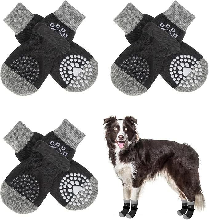 SCENEREAL 6Pcs Anti Slip Dog Socks to Prevent Licking Paws for Hot/Cold Pavement, Dog Grippy Socks for Hardwood Floors, Dog Shoes for Boots & Paw Protectors for Puppy Small Medium Large Senior Dogs