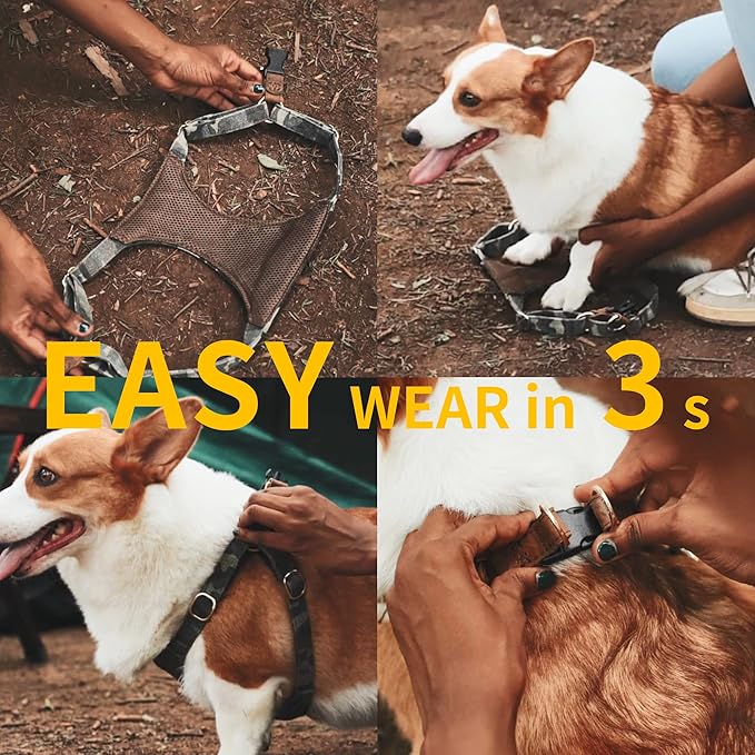 Dog Harness, No Pull Dogs Harness and Multi-Function Leash Set for Medium Dogs Easy Walk Everyday Adjustable Soft Dog Vest Harness Fashionable Dog Accessories Black-Button-L