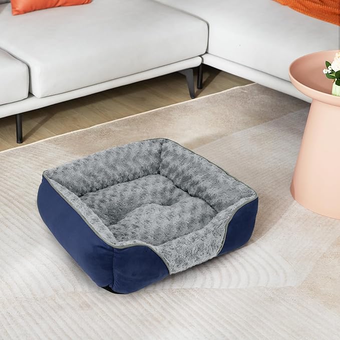INVENHO Medium Dog Bed Rectangle Washable Orthopedic Soft Calming Sleeping Durable Pet Cuddler with Anti-Slip Bottom