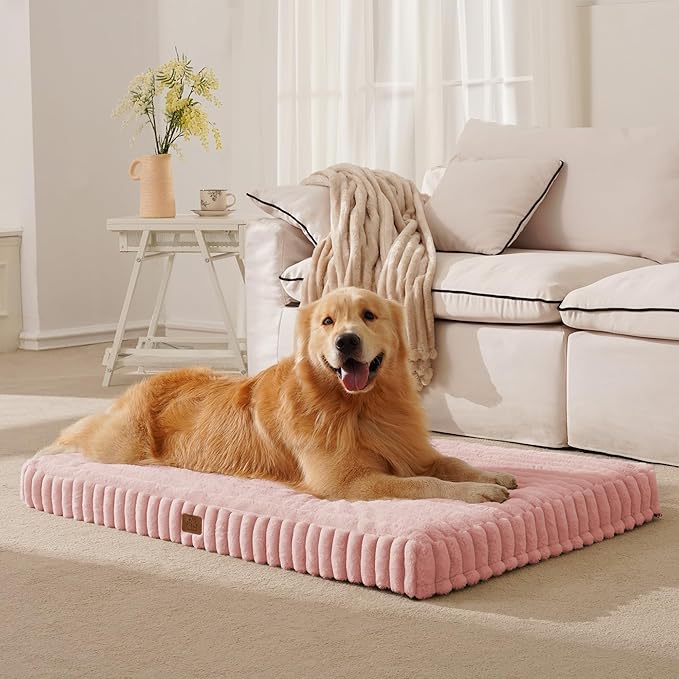 Orthopedic Dog Bed for Large Dog, Waterproof Pet Bed,Non-Slip Bottom and Egg-Crate Foam with Removable Washable Cover Crate Bed,Pink,36"x27"x3"