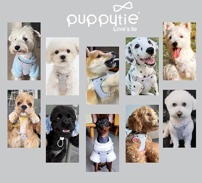 Puppytie No Pull Dog Harness with Multifunction Dog Leash,Soft Adjustable No Choke Escape Proof Pet Harness Vest for Medium Dogs,Denim Gray,M
