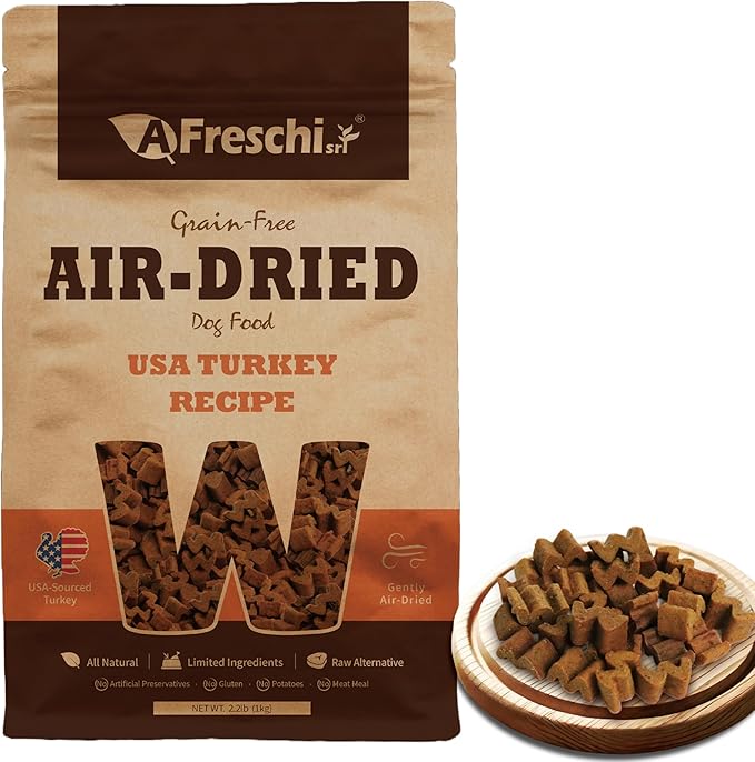 A Freschi srl Air-Dried Puppy & Adult Dog Food - Real Turkey Recipe | Grain-Free | High-Protein for Toy, Small & Large Breeds | Ideal for Picky Eaters, 2.2 lb Bag