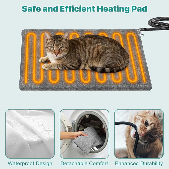 Large Heated Outdoor Cat House for Winter – Waterproof & Insulated Shelter with Soft Heated Pad, Elevated Base & Clear Window – Large Winter Cat House for Stray, Feral, and Barn Cats