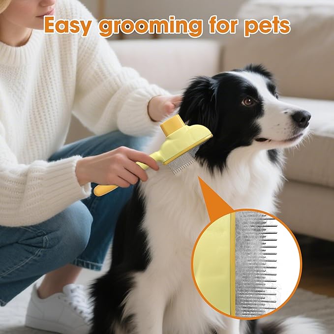 Cat Hair Brush & Dog Brush, Deshedding Brush for Long or Short Haired Pets, Removes Loose Fur, Durable Stainless Steel & ABS Design (yellow)