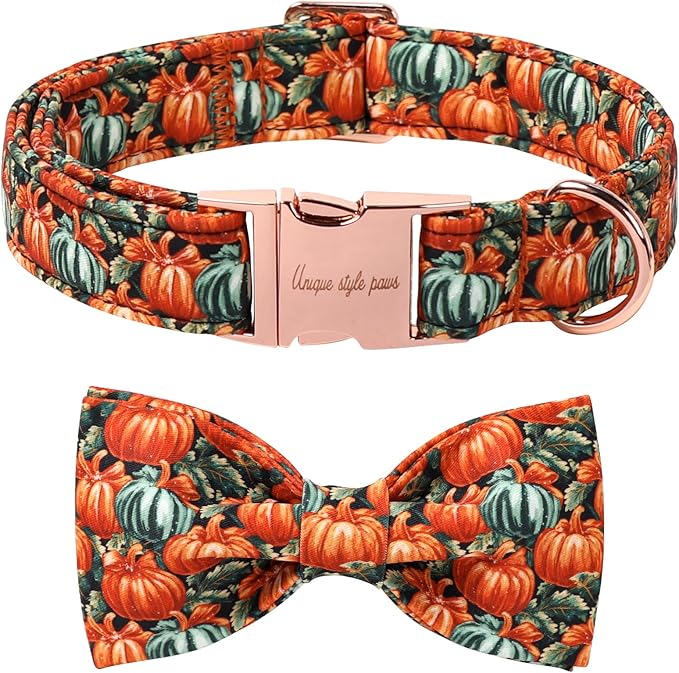 Unique style paws Cotton Dog Collar with Bow Autumn Puppy Collar with Halloween Oil Painting Pumpkin for Small Medium Large Boys Girls Dogs