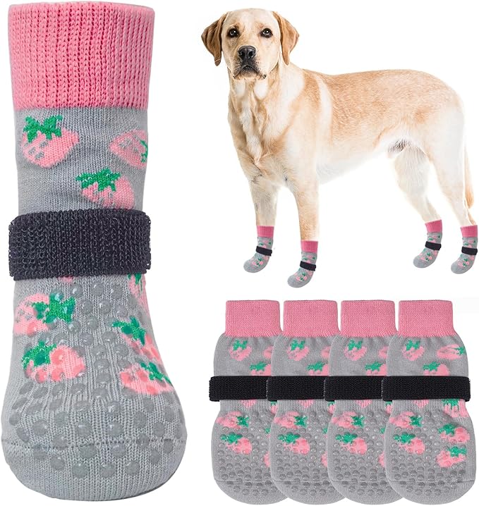 SCENEREAL 6Pcs Anti Slip Dog Socks to Prevent Licking Paws for Hot/Cold Pavement, Dog Grippy Socks for Hardwood Floors, Dog Shoes for Boots & Paw Protectors for Puppy Small Medium Large Senior Dogs