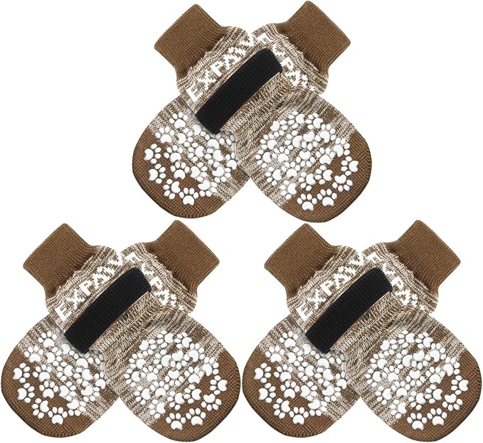EXPAWLORER 6PCS Anti-Slip Dog Socks to Prevent Licking Paws,Dog Shoes for Hot Pavement,Best Paw Protector Traction Control on Hardwood Floor,Dog Booties for Puppy Small Medium Large Senior Dogs