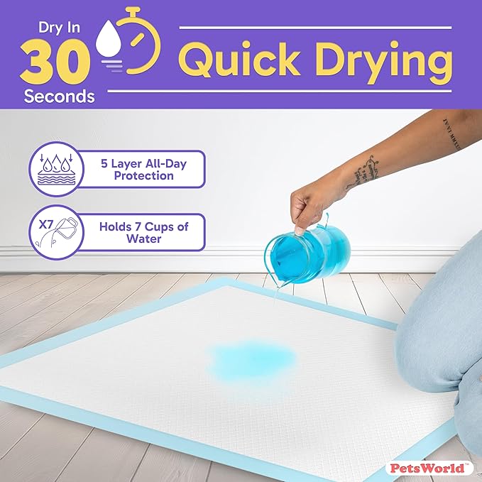 PETSWORLD 2XL Puppy Pads, 28x44 Inch, 200 Count| Ultra-Absorbent, Leak-Proof Dog Pee Pads for Potty Training