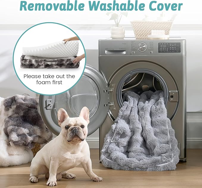 Orthopedic Dog Bed for Large Size Dog, Soft Warm Faux Fur Extra Large Sofa for Pet Up to 100 lbs, Foam Bolster Anti-Slip Couch with Washable Removable Cover, XL 44x32x7 inch, Tie Dye Grey