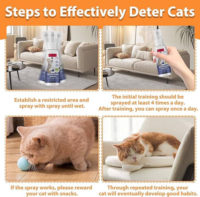 Cat Deterrent Spray, Spray 100% Natural Cat Spray Deterrent, Effectively Guides Training, Prevent Cat Scratching and Urine Marking Training Aid, Cat Deterrent for Indoor & Outdoor (Blue)