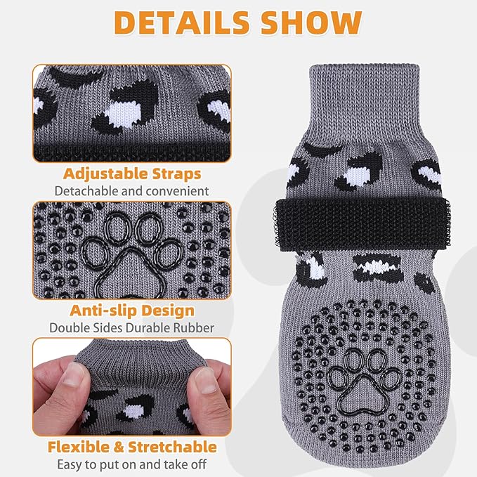 KOOLTAIL Anti Slip Dog Socks for Hot/Cold Pavement to Prevent Licking Paws, Paw Protector&Dog Boots with Grippers for Hardwood Floors,Traction Control No Twist Booties for Small Medium Large Dogs M