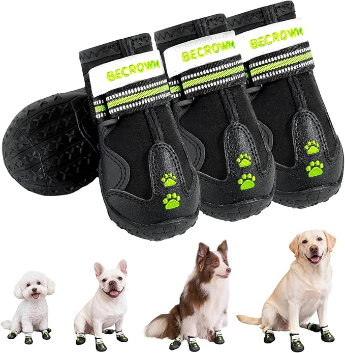 BECROWM Dog Shoes&Dog Boots for Small,Medium,Large Dogs,Waterproof Non-Slip Shoes for Winter&Hiking,Adjustable Paw Protection, for Dogs(#3(width2.17inch) for 28-33 lbs)