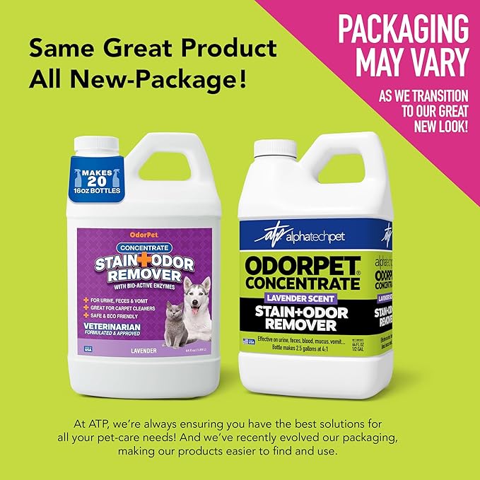 OdorPet Pet Stain Remover and Odor Eliminator - 64 Oz (Makes 2.55 Gallons of Working Solution) Non Staining, Professional Strength, Lavender Scent by Alpha Tech Pet