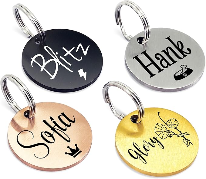 Ultra Joys Personalized Dog Tags for Pets - Durable Stainless Steel Customizable Dog Cat ID Tags - Dog Tags for Safety Optional Engraved on Both Sides -Round Shape Dog Tag Large Size, Gold