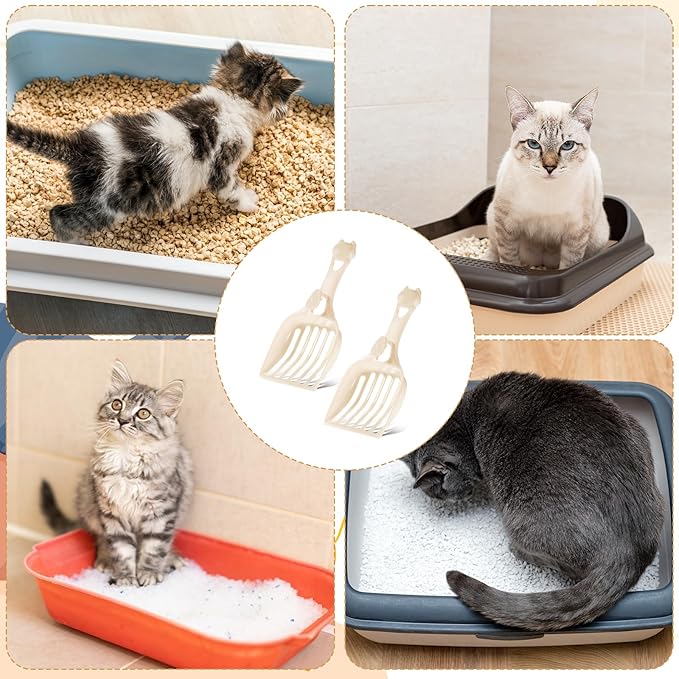 2pcs Cat Litter Scoop, Wide Slats Kitty Litter Sifter Deep Shovel Easy Speed Pooper Lifter Durable Plastic Comfy Handle Captures All Clumps for Pine Pellets Box (Milky White)