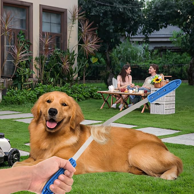Dual-Sided Dog Shedding Blade - Stainless Steel Grooming Tool with Grip for Dogs/Horses/Cattle, Fine Teeth for Short/Long Thick Coats, Hair Scraper & Itching-Relieving Rake