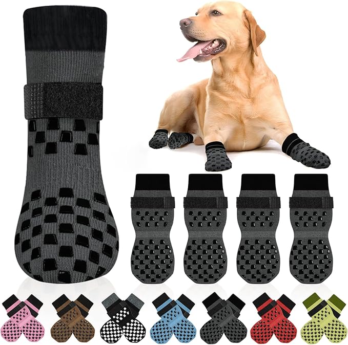 Non Slip Dog Socks to Prevent Licking Paws Grippy Socks for Senior Dog on Hardwood Floors Anti Slip Dog Socks for Hot Pavement Double Side Paw Protector Prevent Scratching Grey S
