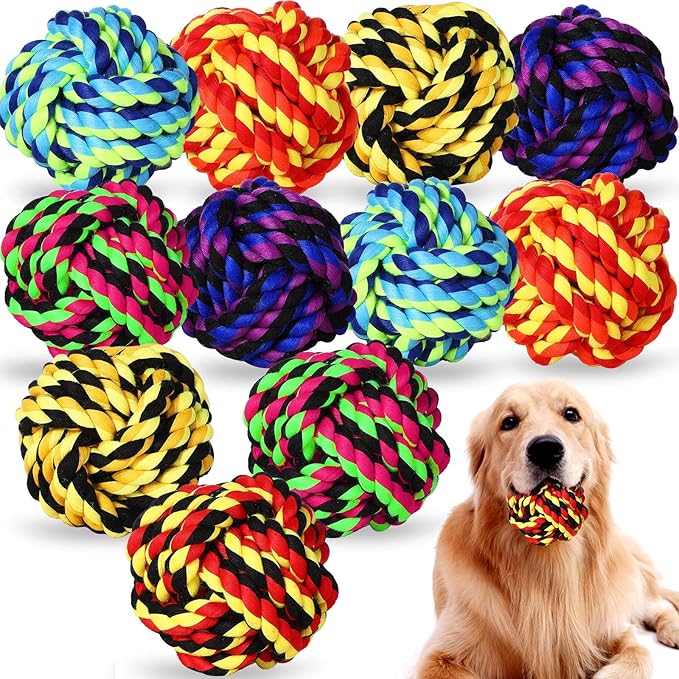 Chitidr 12 Pcs Large Dog Rope Ball for Aggressive Chewer 3.54 Inches Dog Rope Chew Toy for Medium Large Breeds Ball Dental Pack for Teething Chew Biting Training