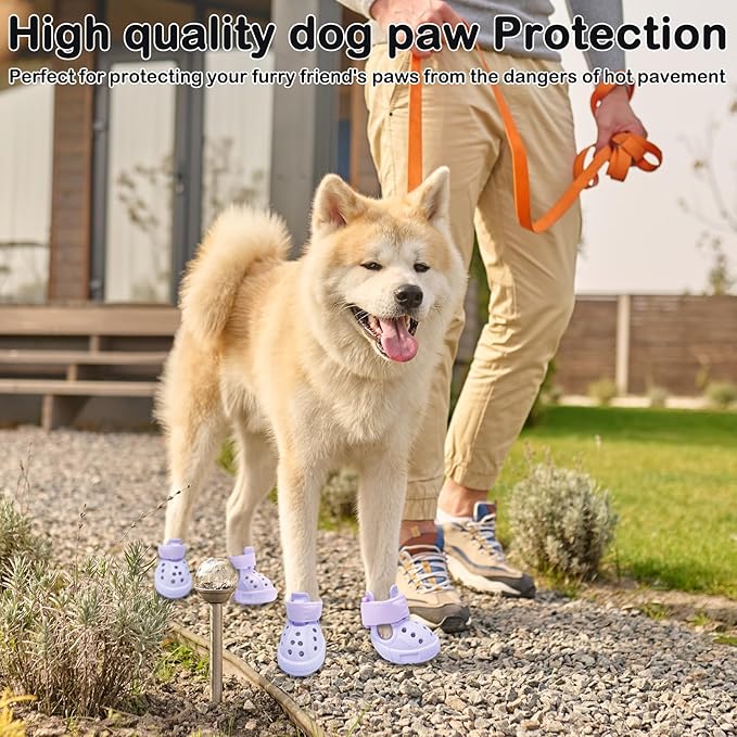 Dog Shoes for Hot Pavement,Non-Slip Waterproof Breathable Easy to Clean Put On and Take Off Dog Boots,Paw Protector for Hot Summer Roads Winter Snow (Purple, Size 1:(1.18"x1.77")(L*W))