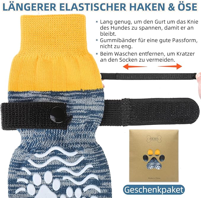 PUPTECK Anti Slip Dog Socks, Shoes with Grippers to Prevent Licking Hardwood Floors Traction, Rubber Boots & Paw Protectors for Small Medium Large Dogs Cold/Hot Pavement, Senior Dogs Booties Blue