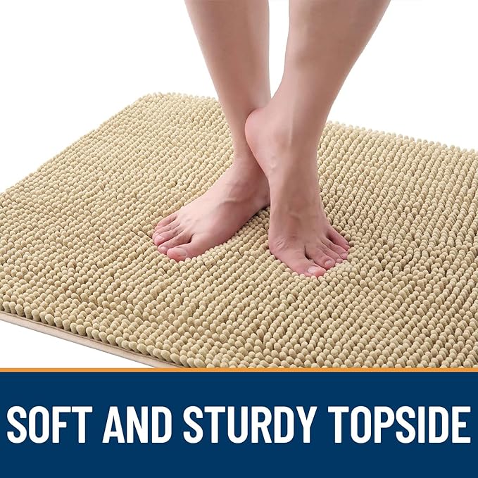 OLANLY Dog Door Mat for Muddy Paws 32x20, Absorbs Moisture and Dirt, Absorbent Non-Slip Washable Doormat, Quick Dry Chenille Mud Mat for Dogs, Entry Indoor Entryway Carpet for Inside Floor, Beige