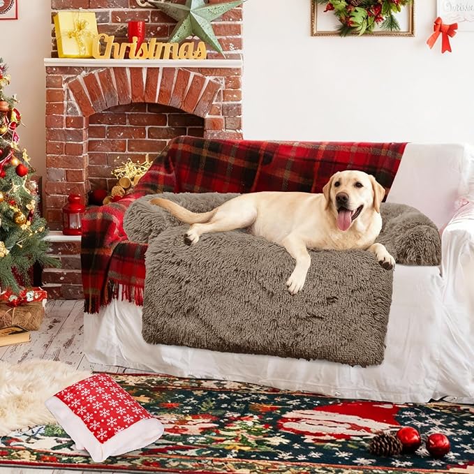 GGIB Calming Dog Bed Christmas Throw Blanket Fluffy Plush Dog Mat for Furniture Protector Decoration Holiday Throw for Sofa Couch Cover for Large Medium Small Dogs Cats (Large, Camel)
