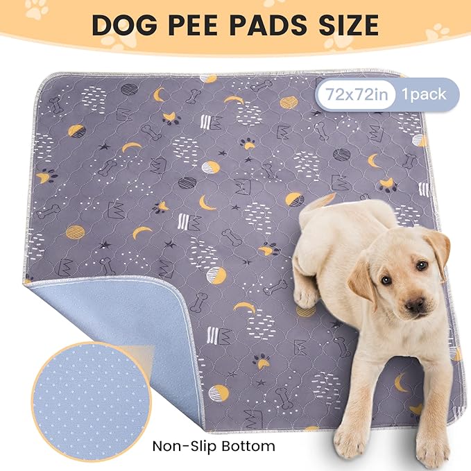 UPSKY Washable Pee Pads for Dogs 1 Pack 72” x 72” Reusable Puppy Pads Waterproof Pet Training Pads, Non-Slip Dog Mats Fast Absorbent Whelping Pads for Playpen, Potty, Crate, Bed