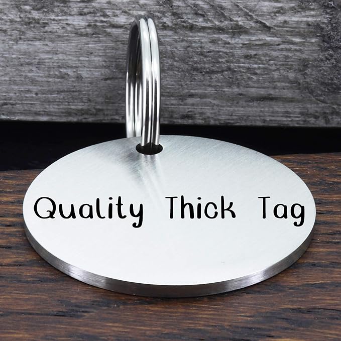 Ultra Joys Stainless Steel Pet ID Tags - Personalized Front and Back Engraving, Customized Dog and Cat Tags, Optional Engraved on Both Sides, Round Mountain Top, Silver Large