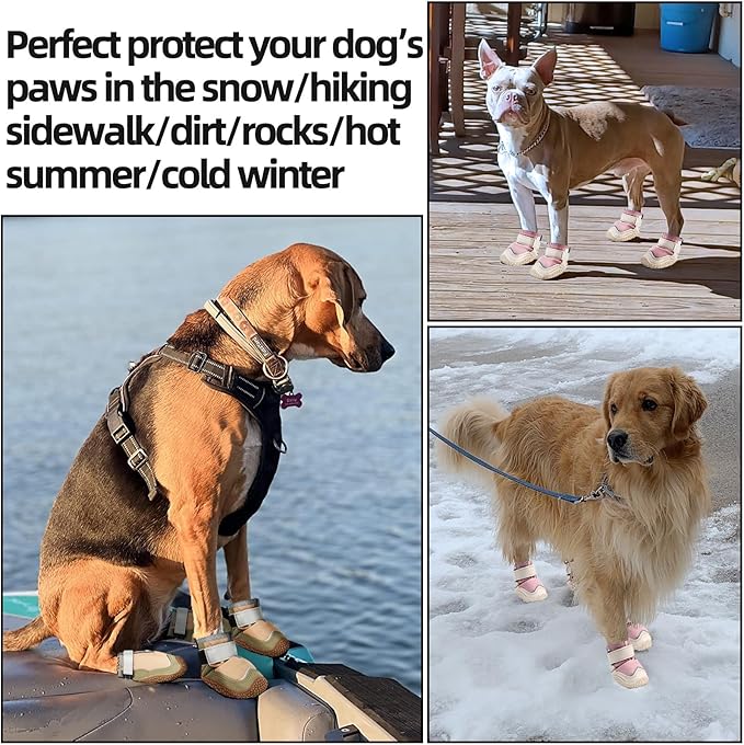 Hcpet Dog Boots for Large Dogs, Dog Shoes for Hot Pavement Winter Snow, Paw Protector Dog Booties Designed for Comfort and Breathability, Outdoor Booties for Small Medium Dogs for Hiking Pink Size 5