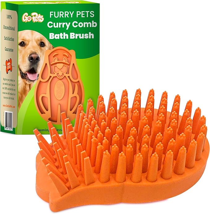 GoPets Curry Comb Bath Brush for Cleaning & Grooming, Silicone Shampoo Scrubber for Shedding & Massage, Rubber Dog Wash & Grooming Brush, Pet Bath Supplies for Long & Short Hair Dogs & Cats