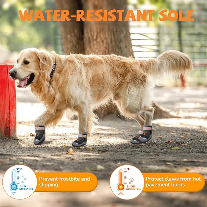 Dog Boots for Large Dogs, Medium Dog Shoes for Winter Snow, Non- Slip, Waterproof Outdoor Dog Booties with Reflective Strap for Snowy Hardwood Floor Hiking Walking, Size 6