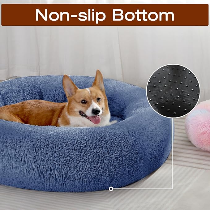JOLLYVOGUE Dog & Cat Bed, Calming Anti-Anxiety Pet Bed for Small Dogs, Fluffy Donut Cushion for Small and Medium Pets (23")