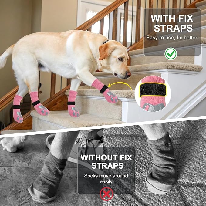 BEAUTYZOO Dog Socks, Non Slip Dog Socks to Prevent Licking Paws -Dog Shoes for Hot/Cold Pavement, Dogs Boots & Paw Protectors, Doggie Booties for Hardwood Floors, Small Medium Large Senior Dogs