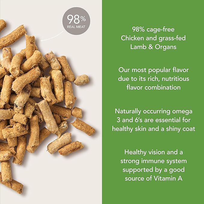 Feline Natural High Protein Dry Cat Food, Freeze-Dried Diet with 98% Meat, Organs & Seafood, No Peas, Grains, or Artificial Additives, Made in New Zealand, Chicken & Lamb, 1.8lb