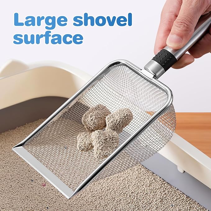 Stainless Steel Cat Litter Scoop 11.4 Inch with Fine Mesh Sifter Comfortable Handle Metal Cat Litter Scooper for Clump Sifting and Easy Waste Removal