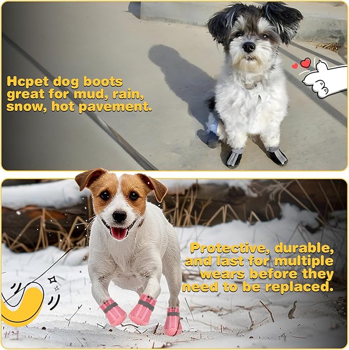 Dog Shoes for Small Dogs, Dog Boots & Paw Protectors for Hot Pavement Winter Snow Hiking, Anti-Slip Dog Booties for Hardwood Floor Pink Size 3