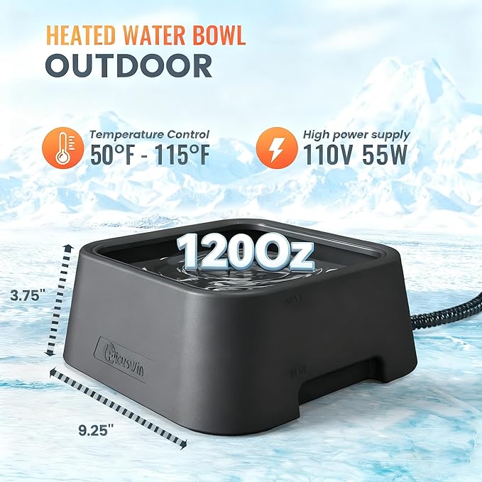 Heated Water Bowl for Outdoor Dogs Cats, 3.5L / 120oz Large Heated Pet Water Bowl with Chew Resistant Power Cord, Thermal-Bowl No-Freeze Heated Dog Water Dish for Winter, Rabbit Chicken Duck Bird Use