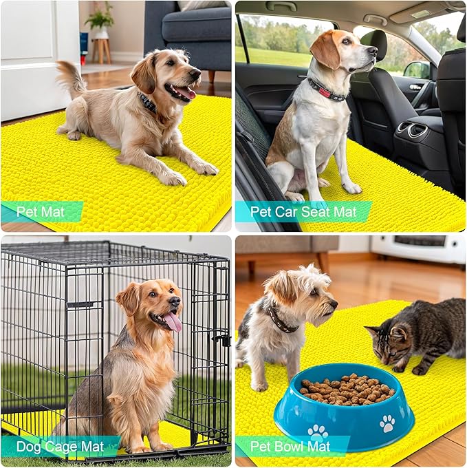 OLANLY Dog Door Mat for Muddy Paws 30x20, Absorbs Moisture and Dirt, Absorbent Non-Slip Washable Doormat, Quick Dry Chenille Mud Mat, Entry Indoor Entryway Carpet for Inside Floor, Lemon Yellow
