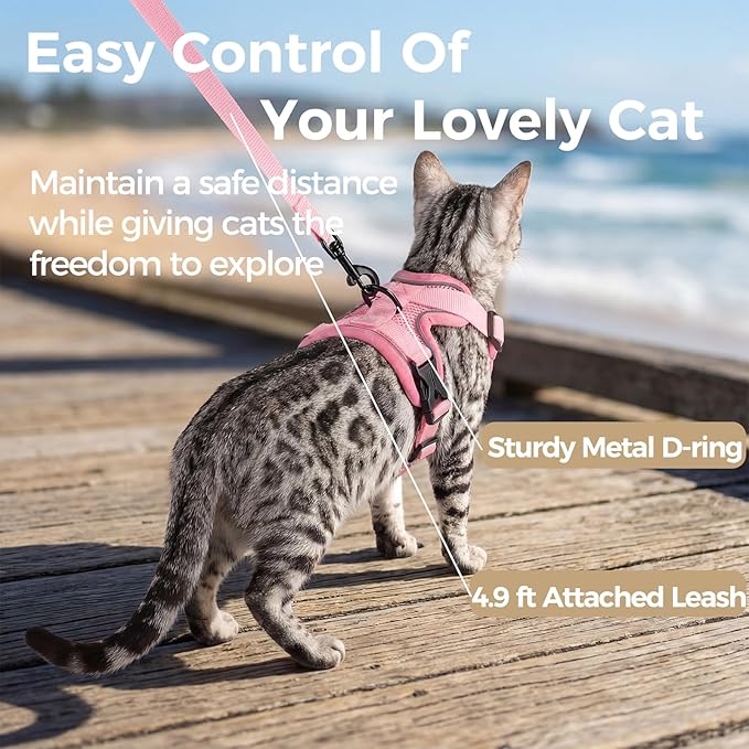 Cat Harness and Leash Set Escape Proof Tactical Extra Large Kitten Harness Emotional Support Cat Vest, Pink, XXL