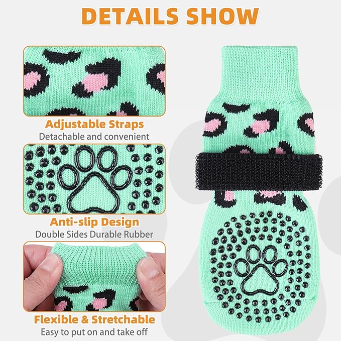KOOLTAIL Anti Slip Dog Socks for Hot/Cold Pavement to Prevent Licking Paws, Paw Protector&Dog Boots with Grippers for Hardwood Floors,Traction Control No Twist Booties for Small Medium Large Dogs L