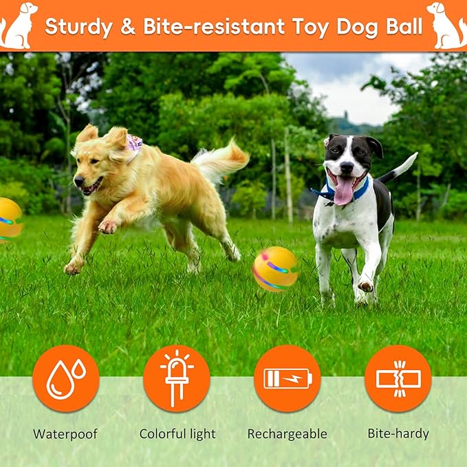 SUJF Interactive Dog Ball, Smart Interactive Dog Toys, Automatic Moving Vibrating Bouncing Pet Ball for Medium and Large Dogs, TPU Material, Rechargeable and Waterproof
