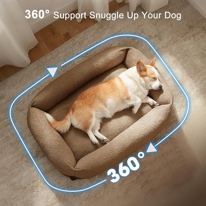 FURTIME Washable Dog Bed Large Sized Dogs, Washable Comfy Fluffy Large Dog Bed, Removable Zipper Cover Machine Wash, Soft Orthopedic Bed Durable Pet Cuddler with Anti-Slip Bottom, 36"x27"x8", Brown