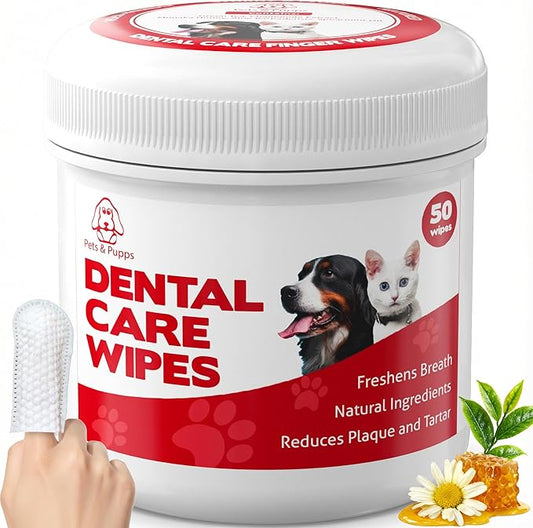 Pets & Pupps Dog Teeth Cleaning Wipes, Cats & Dogs Tooth Brushing Kit to Remove Plaque & Tartar Buildup, Dog Toothbrush and Toothpaste Alternative for Dog Breath Freshener & Dental Care, Unscented