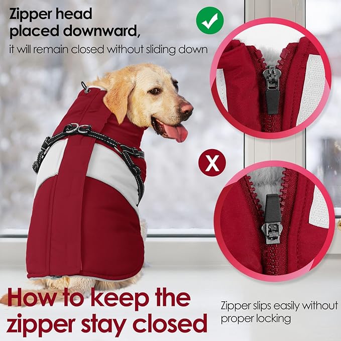 AOFITEE Dog Coat, Dog Christmas Sweater, Warm Dogs Winter Coat, Waterproof Dogs Jacket with Harness, Pet Puffer Jacket Snowsuit, Reflective Windproof Pet Sweater for Cold Weather, French Bulldog, L