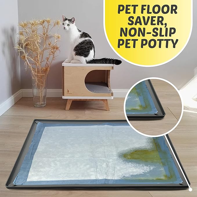 TidyFriend Pee Pad Holder Tray with Corner Clip 28 x 30 Inches - Easy to Clean & Store, No Spill Silicon Training Pad for Dogs (Grey)