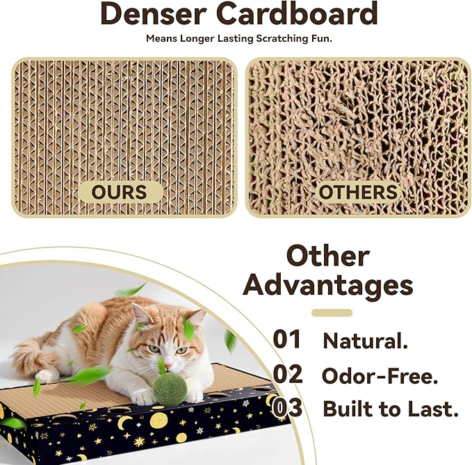 6 Pack Cat Scratch Pad with 3 Box – Cat Scratcher Cardboard to Protect Furniture,Reversible Scratcher with Catnips Box Bed Desigh for Small Medium Cat Kitten, Scratching Board for Cats