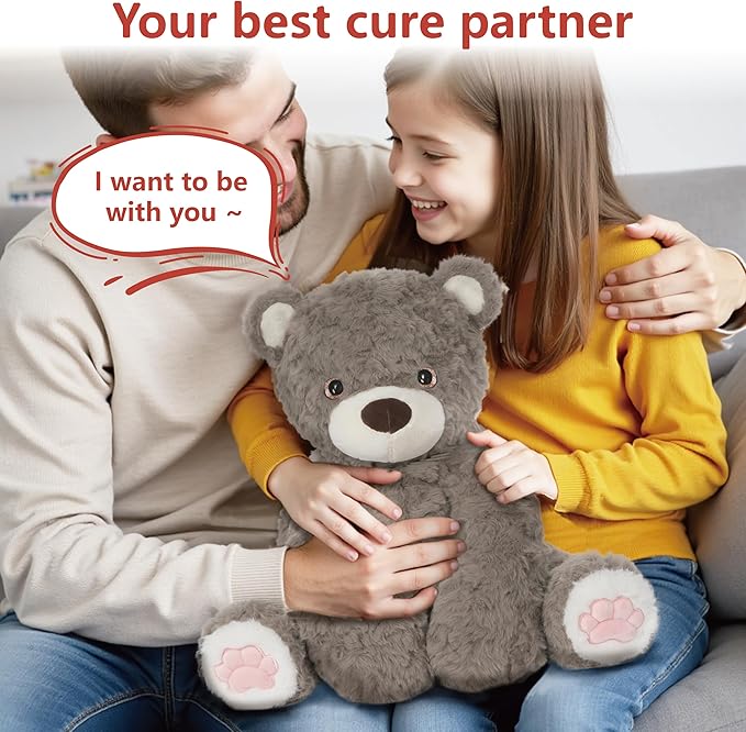 Niuniu Daddy 14" | 3.5 Pound Weighted Teddy Bear Stuffed Animal for Kids Adults, Giant Brown Bear Plush Toy Body Pillow, Weighted Beads for Stuffed Animals for Birthday Christmas Holiday Presents