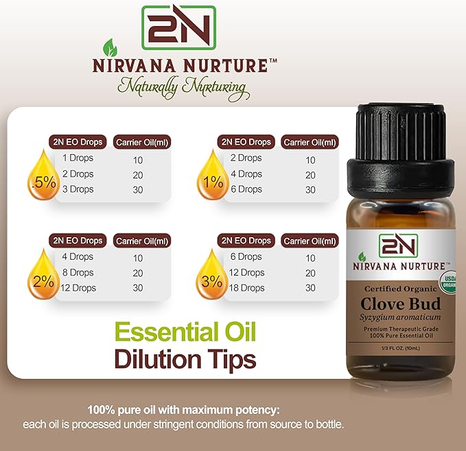 Nirvana Nurture Clove Bud Essential Oil USDA Certified Organic, 100% Pure Natural Premium Grade, Undiluted