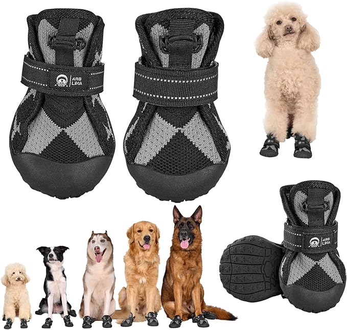 Dog Shoes for Large Medium Size Dogs, Waterproof Anti Slip Dog Boots&Paw Protectors for Summer Hot Pavement Winter Snow, Breathable Dog Booties for Outdoor Walking Hiking Hardwood Floor