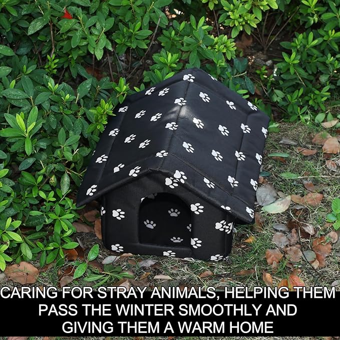 Soaoo 3 Pcs Cat Houses for Outdoor Stray Cats Shelter Weatherproof Outside House Indoor Foldable Pet Cave with Tent Stakes for Wild Animal Dogs(Paw Style)